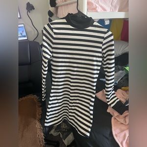 Dolls Kill Delia Black and White Stripped Turtleneck Dress w/ Thumb hole sleeve